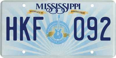 MS license plate HKF092