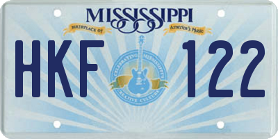 MS license plate HKF122