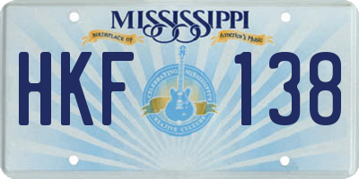 MS license plate HKF138