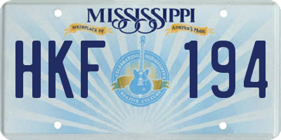 MS license plate HKF194