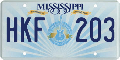 MS license plate HKF203