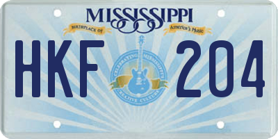 MS license plate HKF204