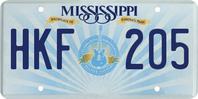MS license plate HKF205
