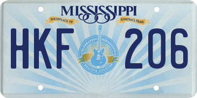 MS license plate HKF206
