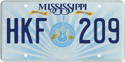 MS license plate HKF209