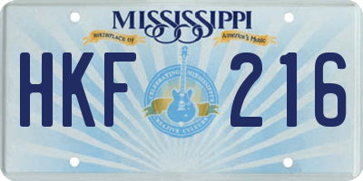 MS license plate HKF216