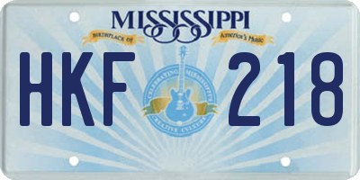 MS license plate HKF218