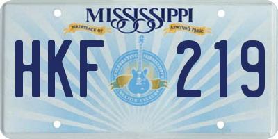 MS license plate HKF219