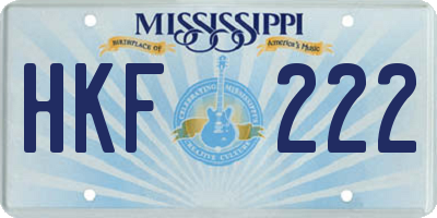 MS license plate HKF222