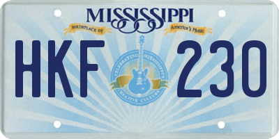 MS license plate HKF230