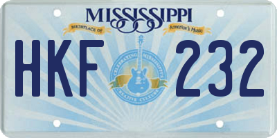 MS license plate HKF232