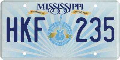 MS license plate HKF235