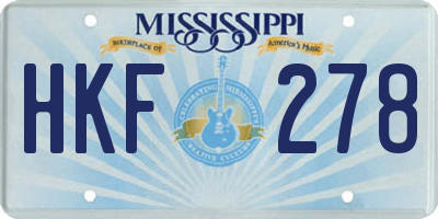 MS license plate HKF278
