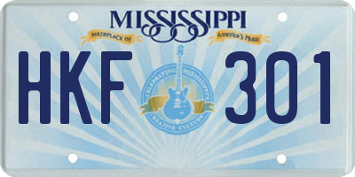 MS license plate HKF301