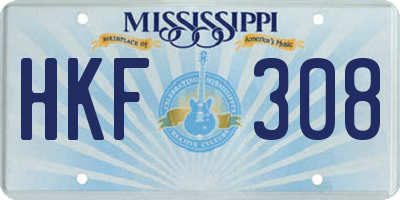 MS license plate HKF308