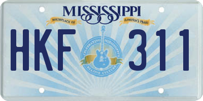 MS license plate HKF311