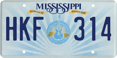 MS license plate HKF314