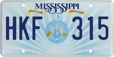 MS license plate HKF315