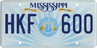 MS license plate HKF600