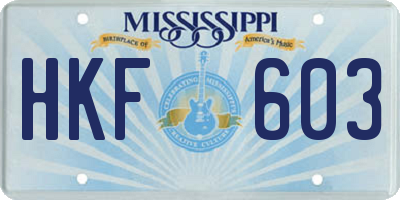MS license plate HKF603
