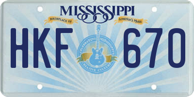 MS license plate HKF670