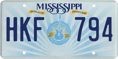 MS license plate HKF794