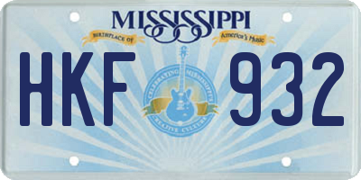 MS license plate HKF932