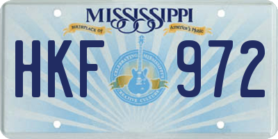 MS license plate HKF972