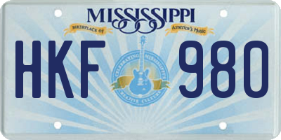 MS license plate HKF980