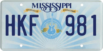 MS license plate HKF981