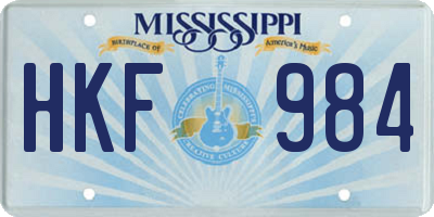 MS license plate HKF984