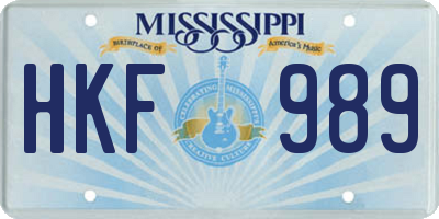 MS license plate HKF989