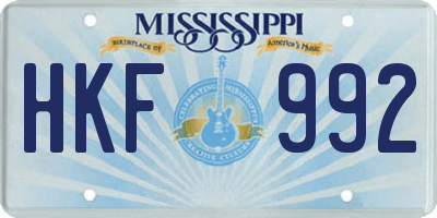 MS license plate HKF992