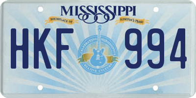 MS license plate HKF994