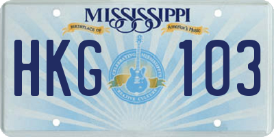 MS license plate HKG103
