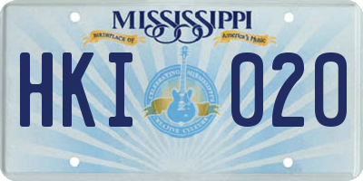 MS license plate HKI020