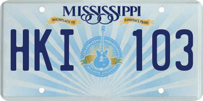 MS license plate HKI103
