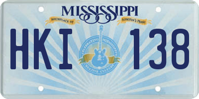 MS license plate HKI138