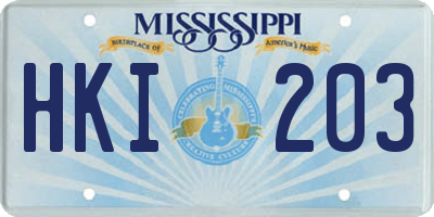 MS license plate HKI203