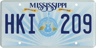 MS license plate HKI209