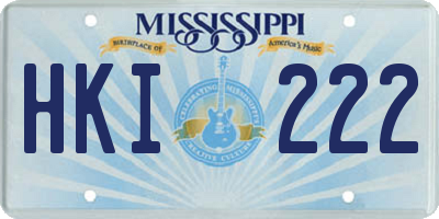 MS license plate HKI222