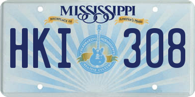 MS license plate HKI308