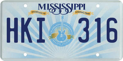 MS license plate HKI316