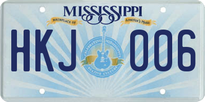MS license plate HKJ006