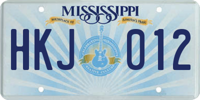 MS license plate HKJ012