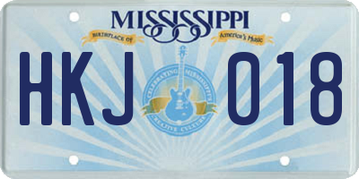 MS license plate HKJ018