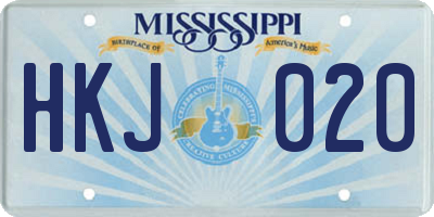 MS license plate HKJ020
