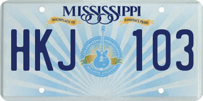 MS license plate HKJ103