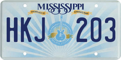 MS license plate HKJ203