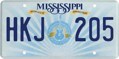 MS license plate HKJ205